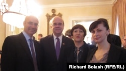William Browder, the CEO of Hermitage Capital Management; U.S. Congressman James McGovern; Natalia Magnitskaya, Sergei Magnitsky's mother; and Natalia Magnitskaya, Sergei Magnitsky's widow (left to right) at a reception in Washington on April 17.