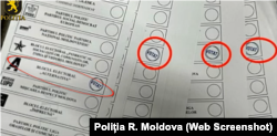 Captură din imaginile distribuite de poliție cu buletine de vot ridicate de la o tipografie din Chișinău. Potrivit imaginilor, pe acestea apărea deja aplicată ștampila „VOTAT” în dreptul blocului „Alternativa”.