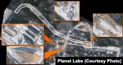 Imazhe satelitore të 24 shkurtit tregojnë zonat e reja të ndërtuara (me ngjyrë portokalli) dhe linjën hekurudhore (me ngjyrë të bardhë).