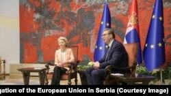 Српскиот претседател Александар Вучиќ на средба со претседателската на Европската Комисија Урсула фон дер Лајен