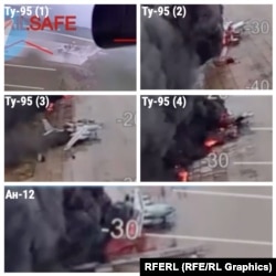 Ресейдің Мурманск облысындағы "Оленья" әуе базасындағы әскери ұшақтарға шабуылдаған дроннан түсірілген суреттер