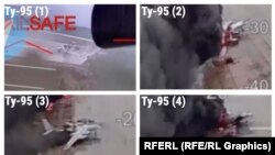 1-июнь, 2025-жыл. Дрон чабуулдарынан кийин өрттөнүп жаткан учактар.