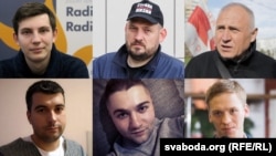 Падсудныя Ігар Лосік, Сяргей Ціханоўскі, Мікалай Статкевіч, Уладзімер Цыгановіч, Арцём Сакаў, Дзьмітры Папоў