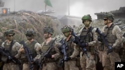 Литвалык аскерлер Вильнюстун түндүгүндөгү машыгуу полигонунда өтүп жаткан аскердик машыгуусуна катышууда. 2024-жыл, май. 