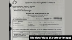Raportul de analize medicale al pacientei Gabriela Popescu arată infectarea cu Klebsiella pneumoniae.